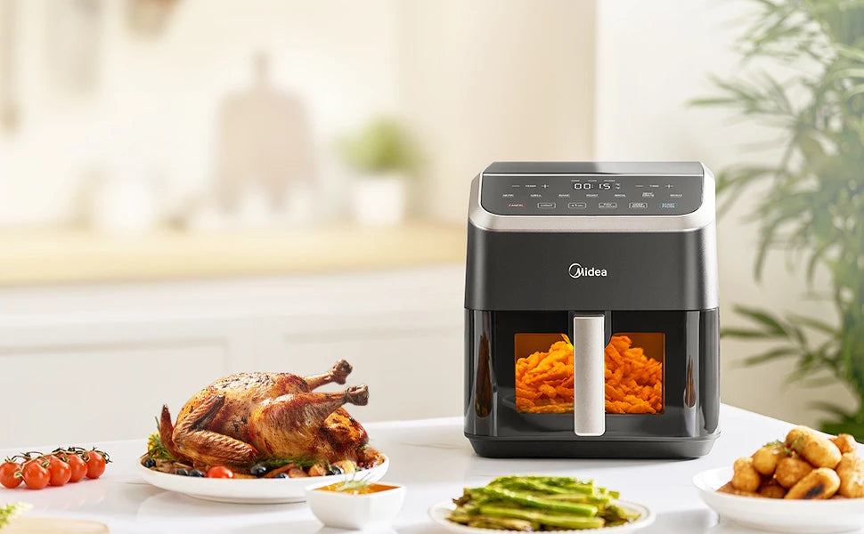 Midea Hot Air Fryer 7L Capacity, HeatXpress Technology, 90% Less Oil, Energy and Time Saving with 7 Presets, Easy-View Window