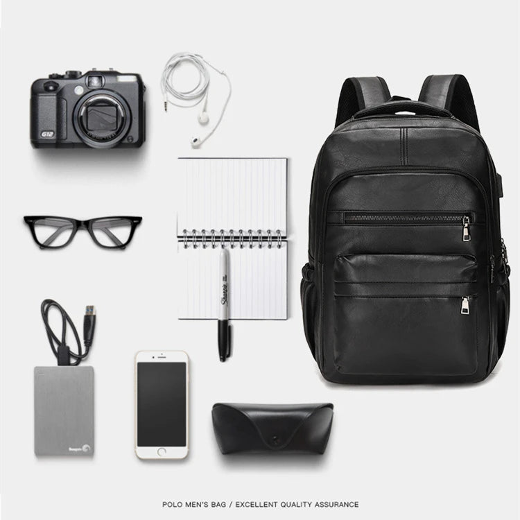 High Quality USB Charging Backpack Men PU Leather Bagpack Large Laptop Backpacks Male Mochilas Schoolbag For Teenagers Boys