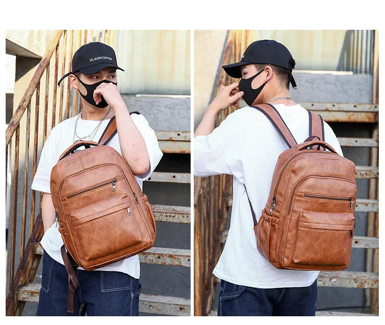 High Quality USB Charging Backpack Men PU Leather Bagpack Large Laptop Backpacks Male Mochilas Schoolbag For Teenagers Boys