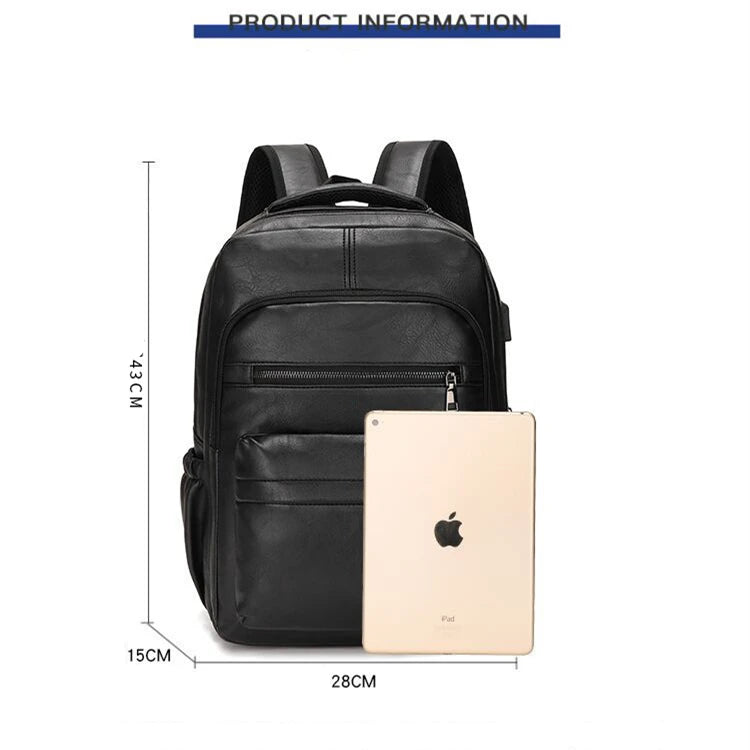 High Quality USB Charging Backpack Men PU Leather Bagpack Large Laptop Backpacks Male Mochilas Schoolbag For Teenagers Boys